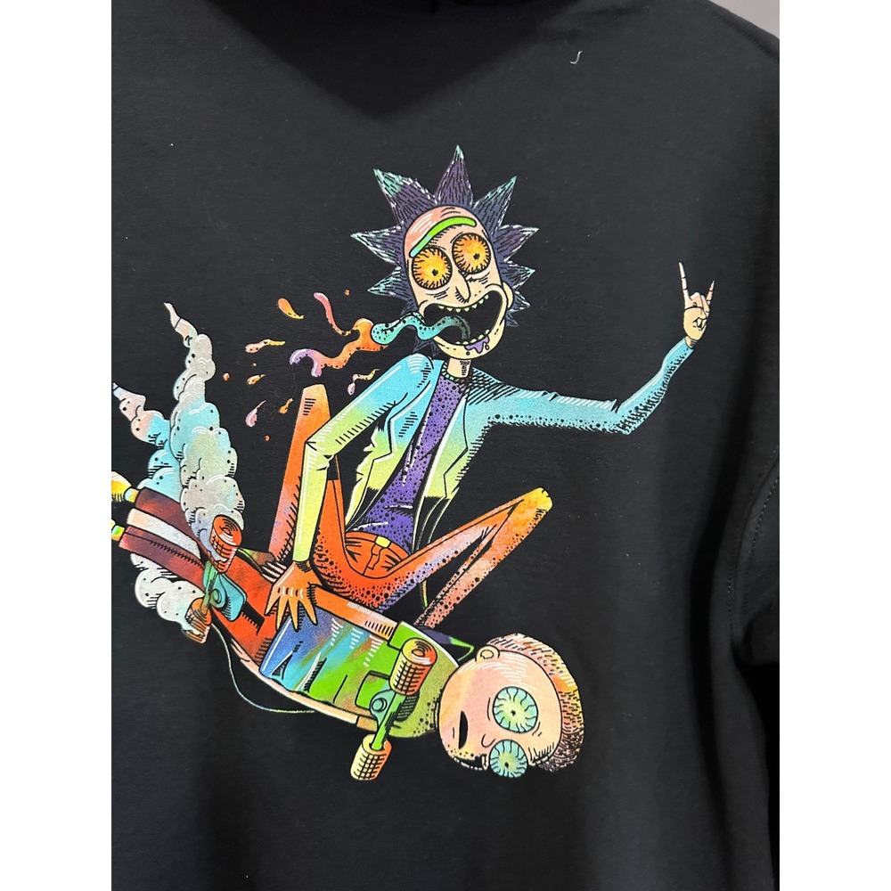 Rick and Morty Adult Swim Black Graphic Hoodie Skateboard Back Print Mens Large - Picture 8 of 8